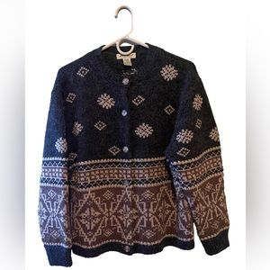 Vintage Eddie Bauer Wool Alpaca Cardigan Nordic Fair Isle Womens Large.